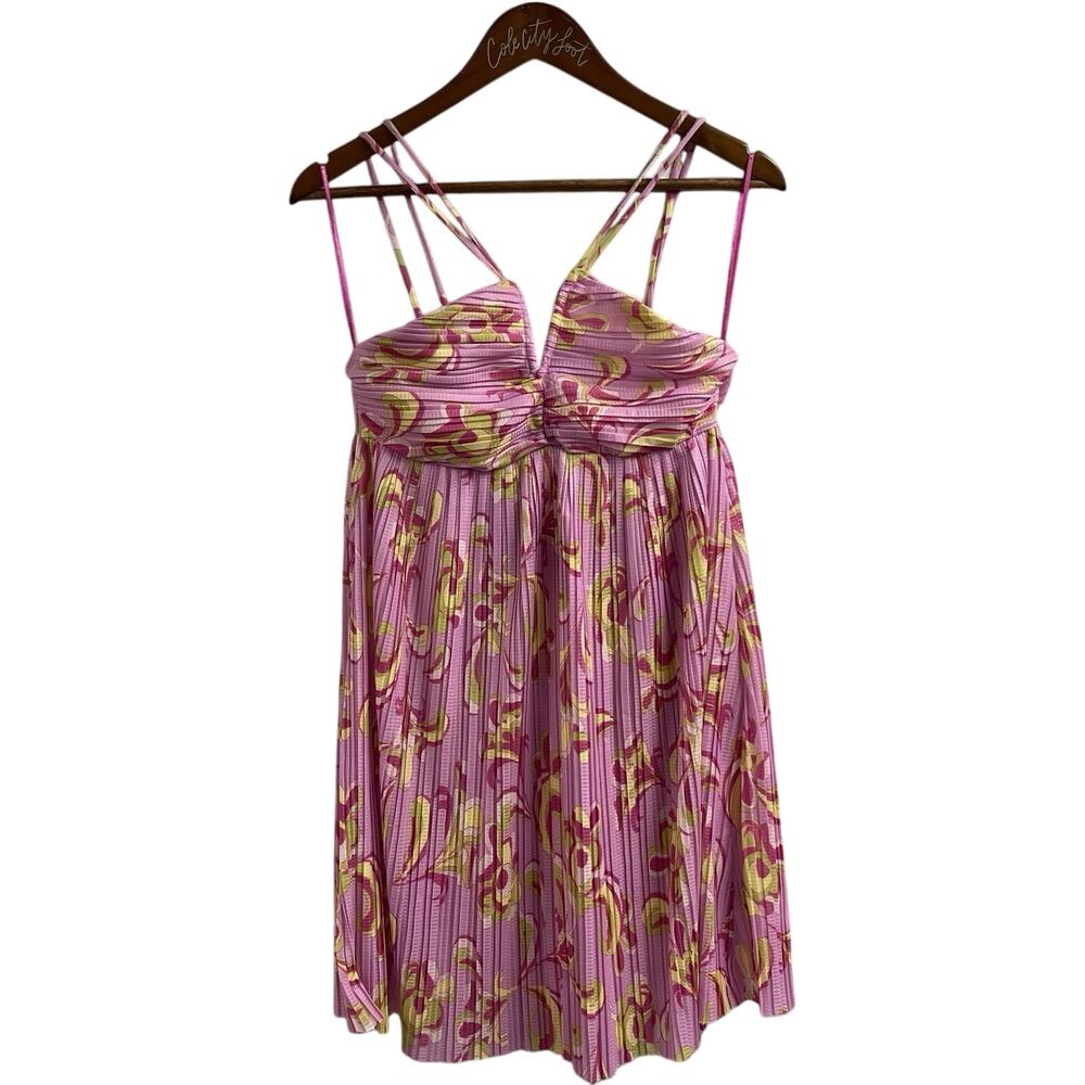 Pink Zara Mini Dress Strappy V Neck Swirly Whimsy Print Medium NWT